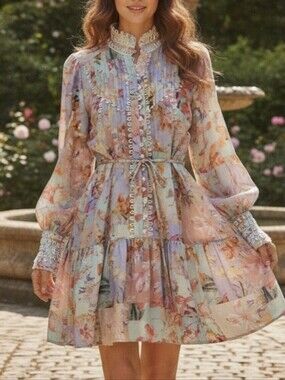 Zimmerman Style Floral Tie-Waist Dress W/ Pockets.